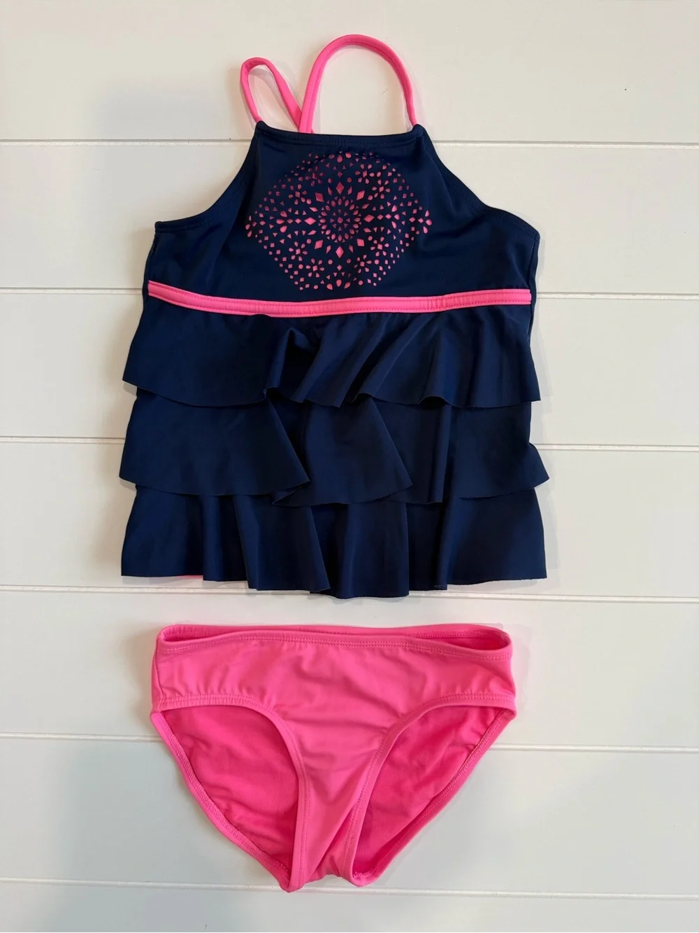 Justice Navy and Hot Pink Ruffle Tankini Set